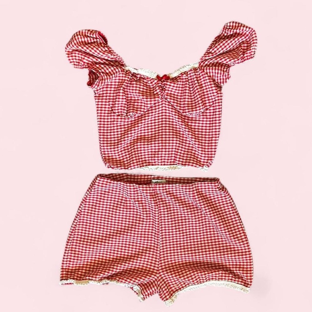 Haley & June Red Gingham Milkmaid Crop Top and Shorts Set Size L ST7809-BL
